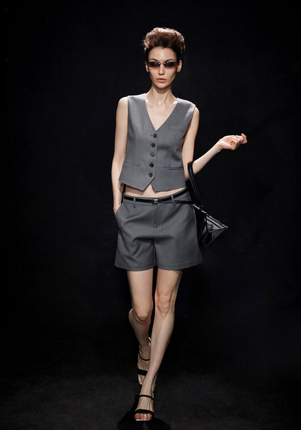 Low-waist Straight Suit Shorts