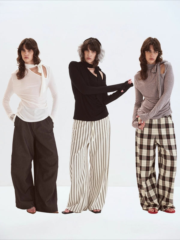 Off-shoulder Pleated Ribbon Knit Top「NEW」