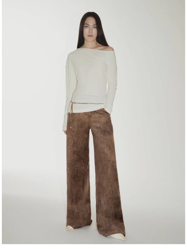 Vintage Chenille Suede Print Trousers
