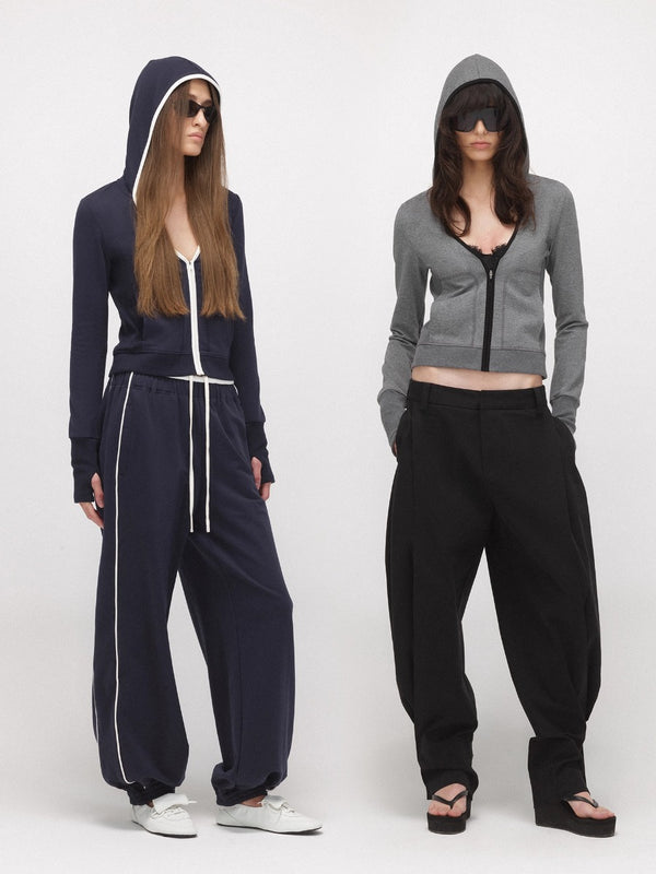 V-neck Contrast Color Zip-up Sweatshirt