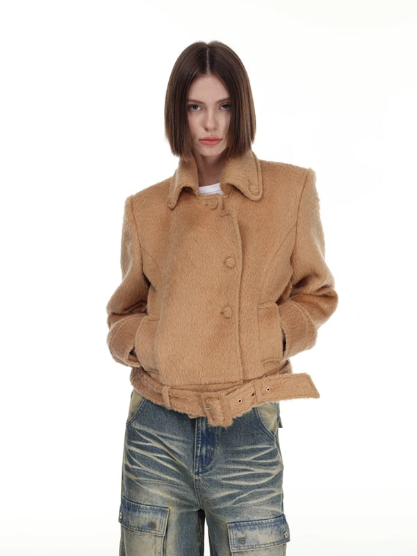 Brown Wool Buckle Strap Jacket