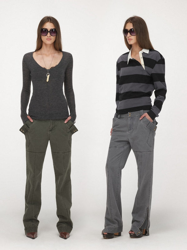 Slot Pocket Zipper Leg-opening Cargo Pants