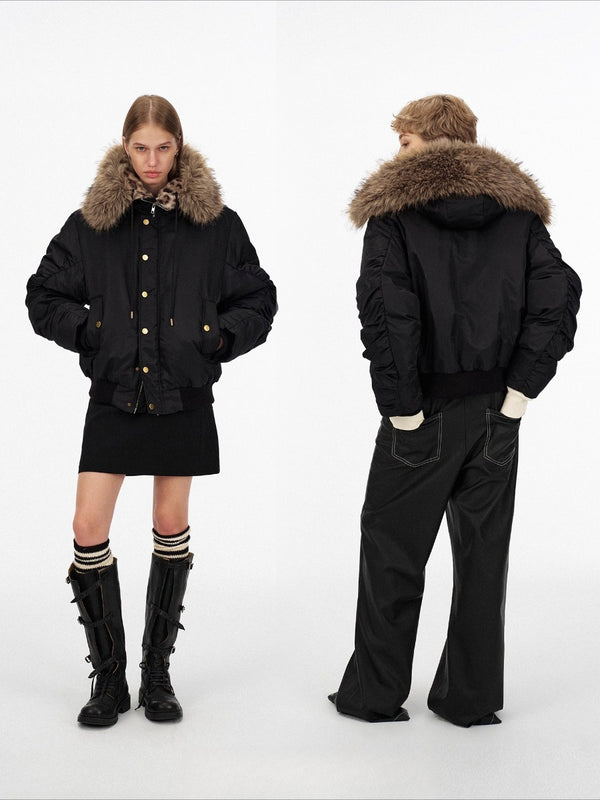 Leopard Hooded Fur Collar Coat「NEW」