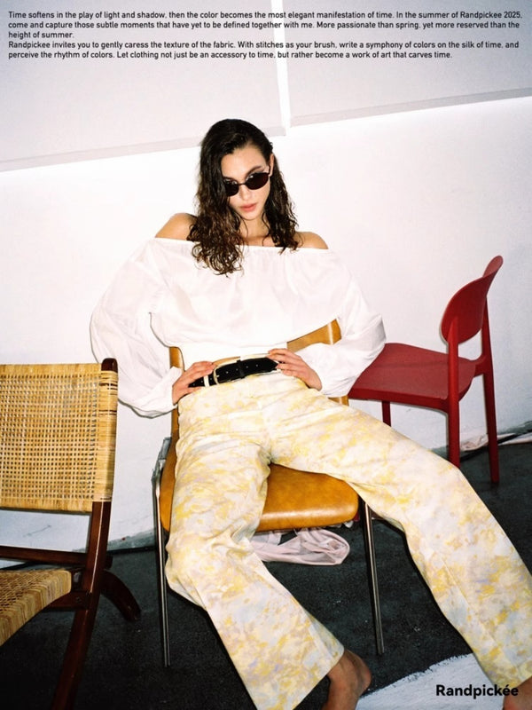 Artistic Botanical Straight-Leg Pants