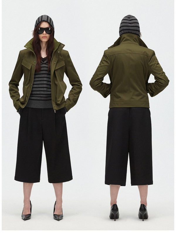 Fleece Lined Stand Collar Utility Jacket