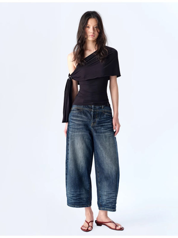 Deconstructed Shoulder Cape Asymmetrical T-Shirt