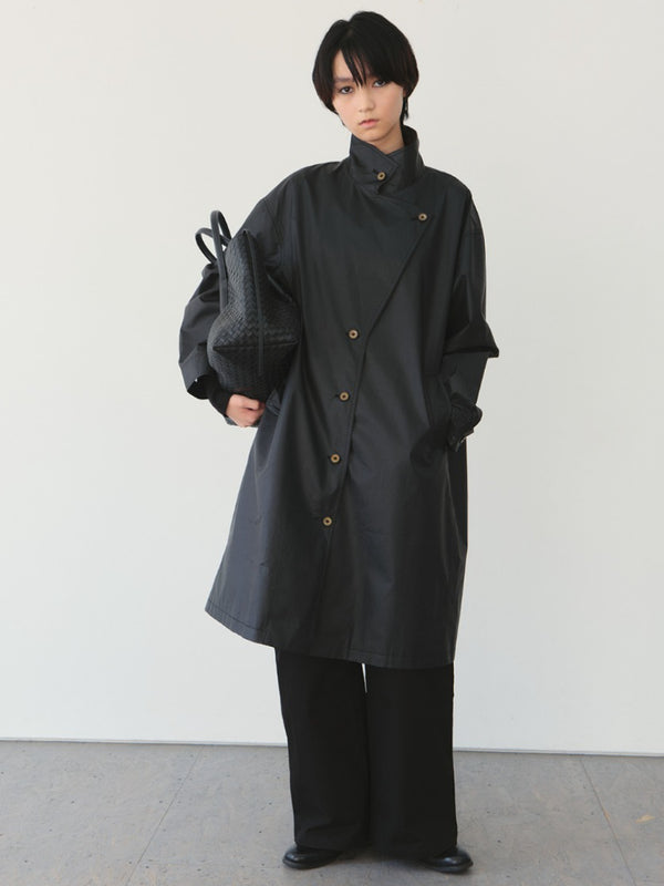 Waxed Double Collar Contrast Oversized Trench Coat
