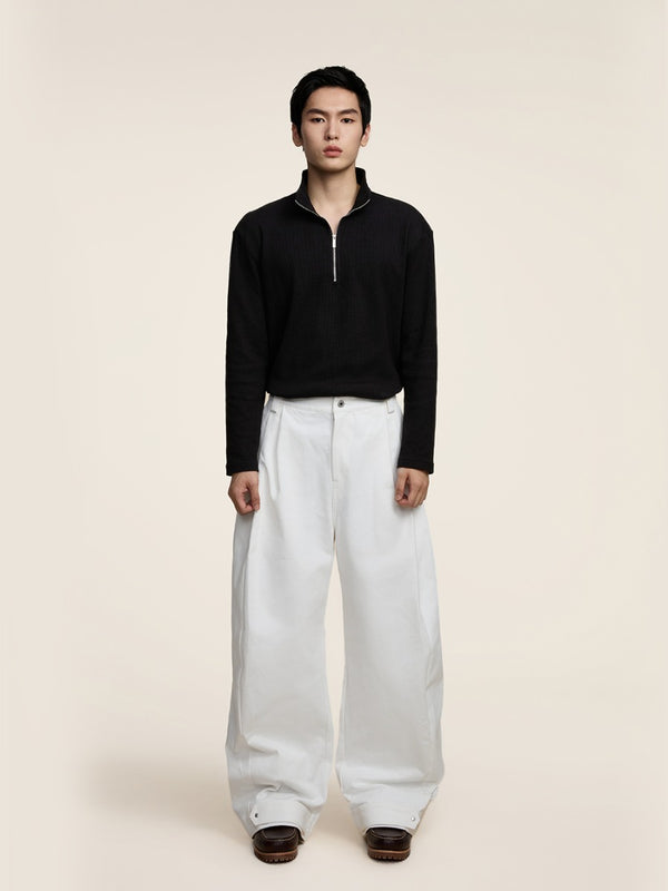 White Pleated Adjustable Pants