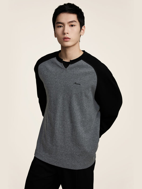 Waffle Stitching Loose Long-sleeved T-shirt