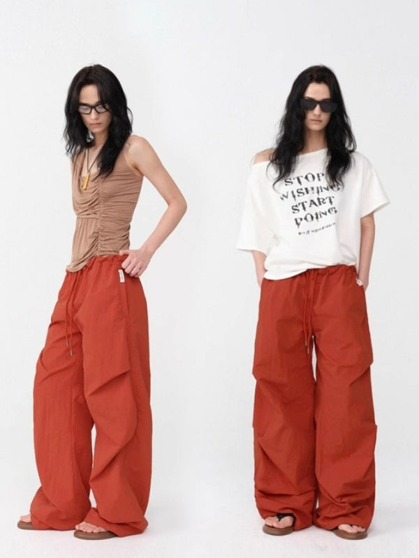Breathable Crinkled Elastic Waist Cargo Pants