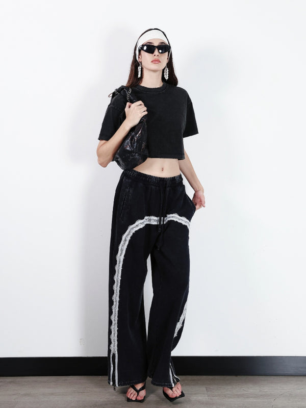 Lace Patchwork Track Casual Pants