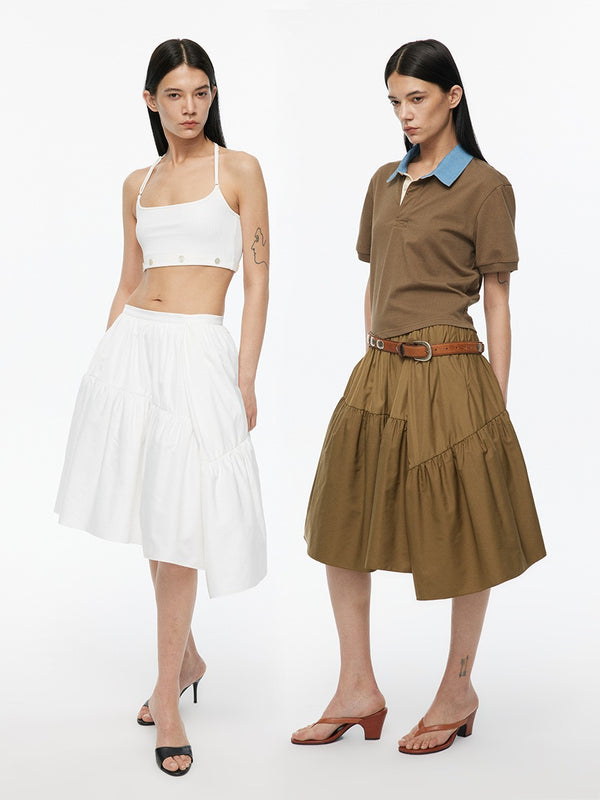 Asymmetrical Pleated Stacked Skirt