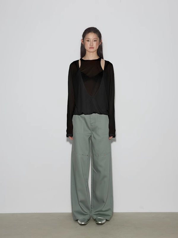 Lyocell Fake Two-piece Long-sleeved Shirt「NEW」