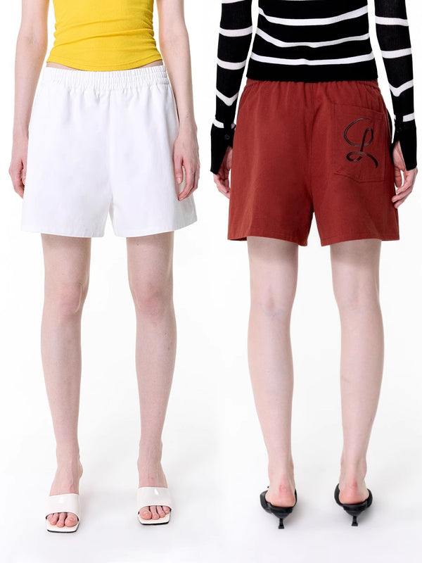 Pocket Embroidered Polished Cotton Shorts