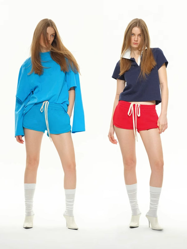 Contrast Color Drawstring Sweat Shorts