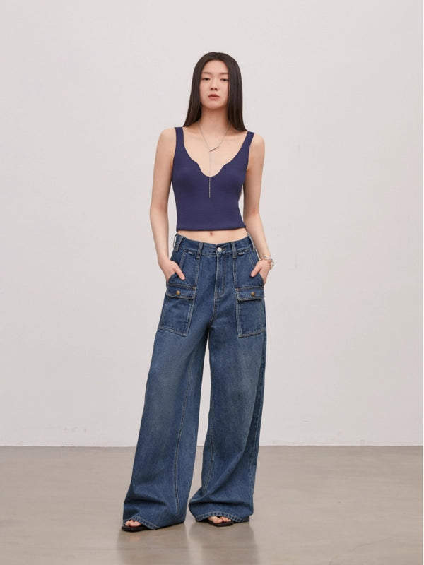Retro Washed Blue Straight-Leg Jeans