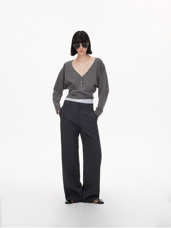 Asymmetrical Button-down V-neck Loose Knitwear