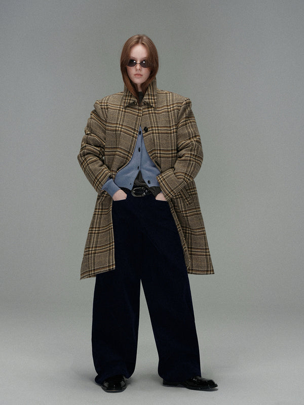 Plaid Lapel Padded Wool Coat