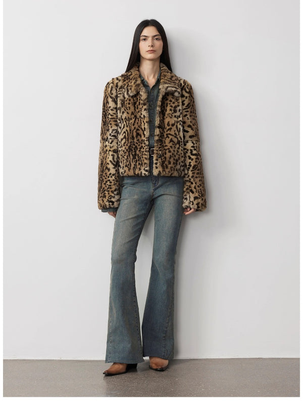 Vintage Leopard Print Short Fur Coat