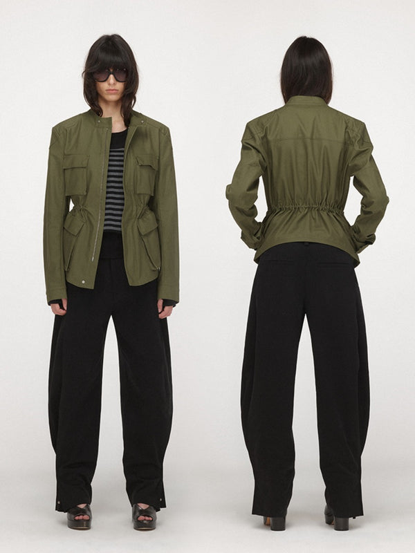 Slanted Hem Stand-collar Hunting Jacket