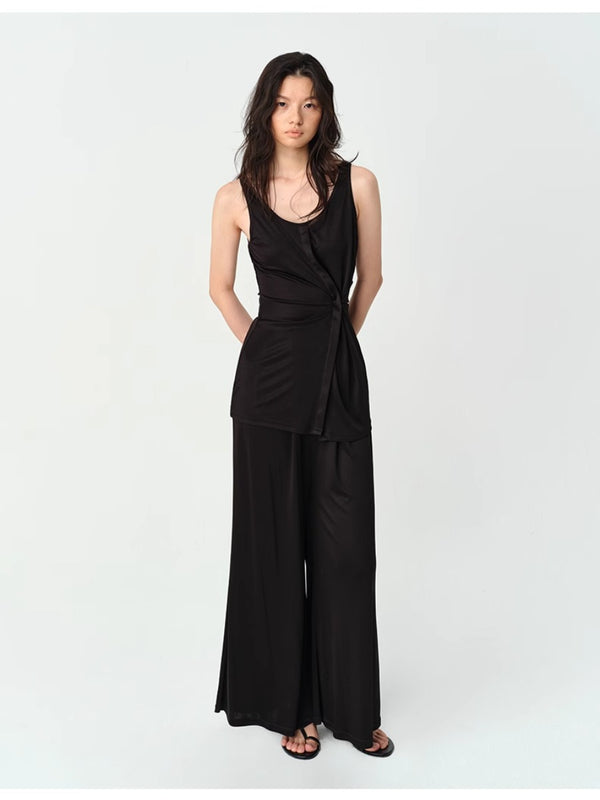 U Neck Mercerized Tank Top and Wide Leg Knit Pants Set