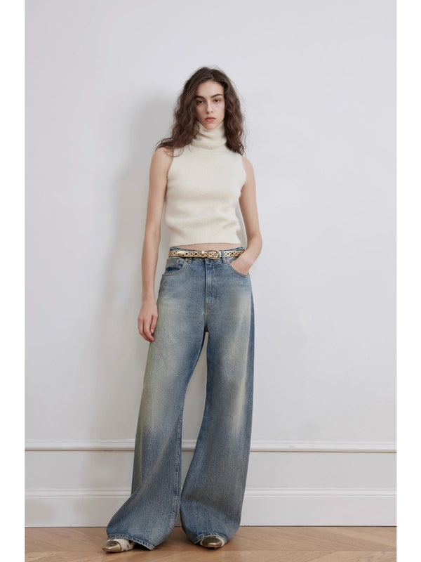 Retro Washed Blue Wide-Leg Jeans