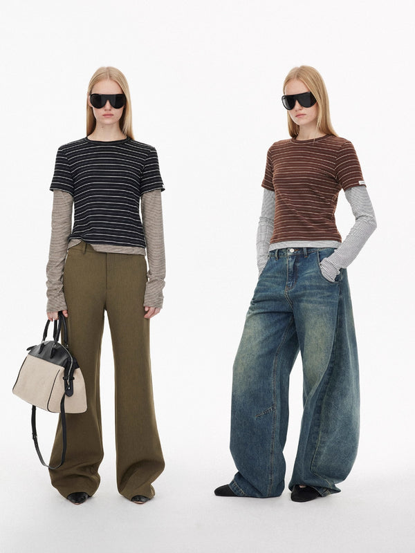 Striped Fake Two-piece Knit Top
