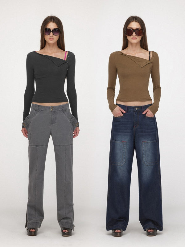 Boat-neck Tencel Wool Long-sleeved Knitwear