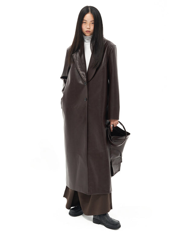 Asymmetrical Collar Faux Leather Coat