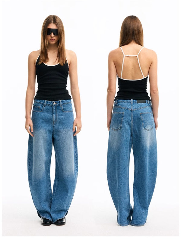 Curved Scimitar Wide-Leg Jeans