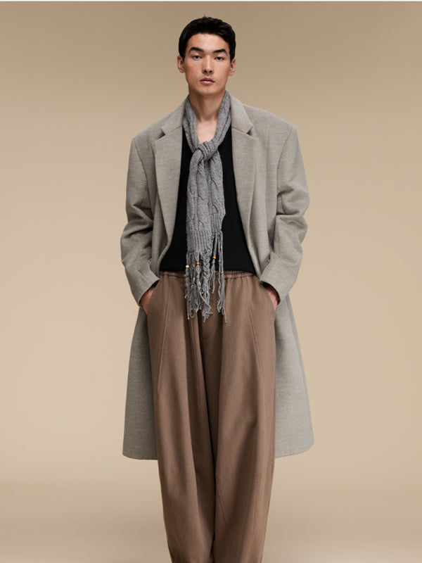 Flip-neck Shoulder-padded Overcoat