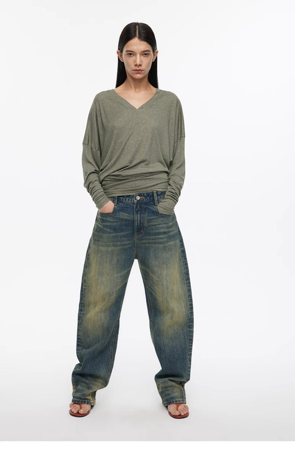 Distressed Curved Scimitar Jeans