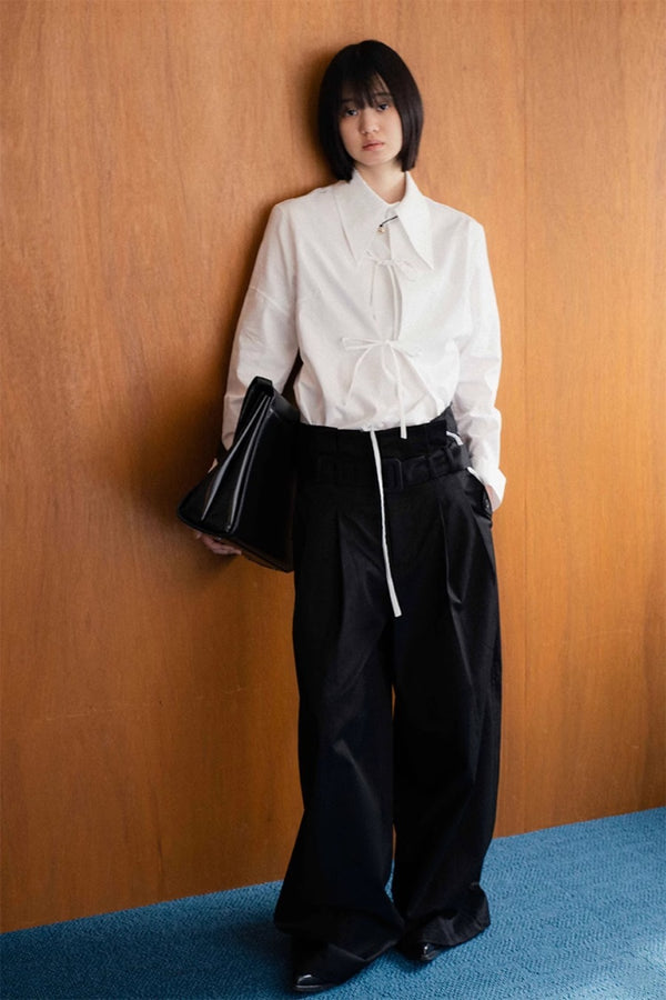 Straight-Leg Pleated Pants