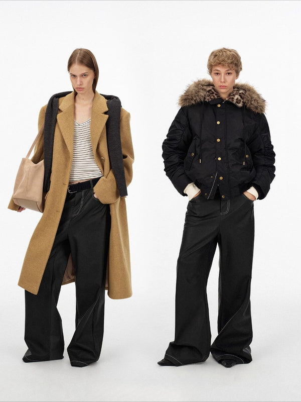 Low-rise Straight-leg Matte Black PU Leather Pants「NEW」