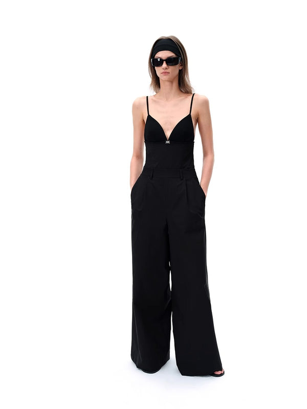 Backless V-neck Wide-leg Jumpsuit