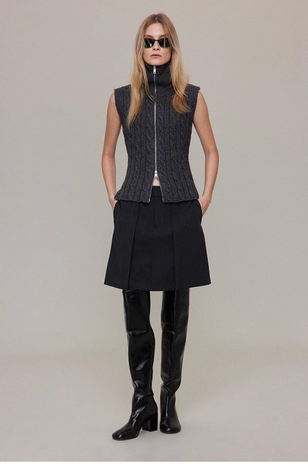 High Stand-up Collar Zip-Up Wool Vest