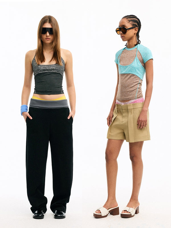 Contrast Color Splicing Halter Tank