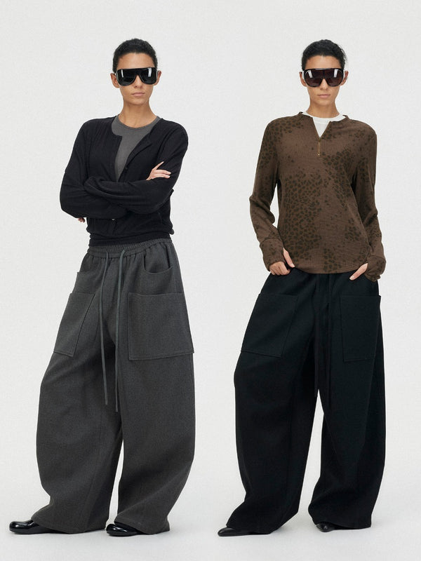 Multi-pocket Drawstring Puff Pants「NEW」