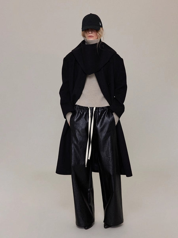 Oil Wax Leather Drawstring Pants