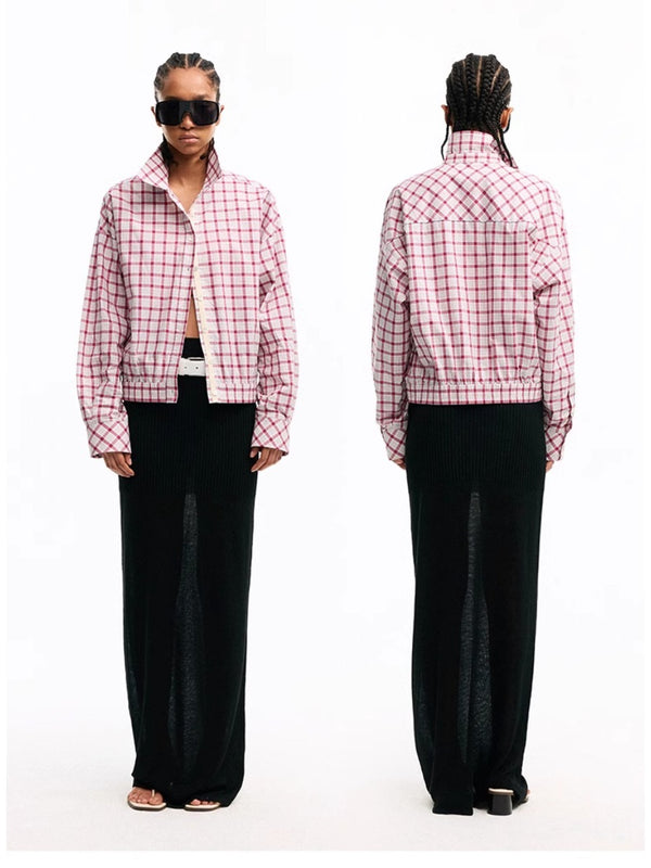 Red Loose Long-sleeved Plaid Shirt