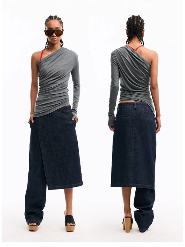 Asymmetric Bootcut Denim Culottes