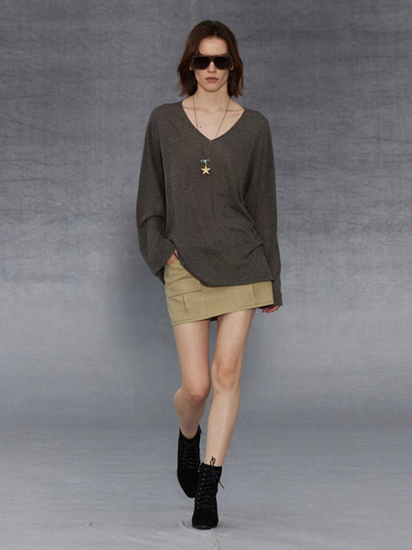 Tencel Linen Loose V-neck T-shirt