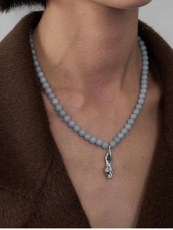 Sculpted Angelite Bead Collarbone Necklace