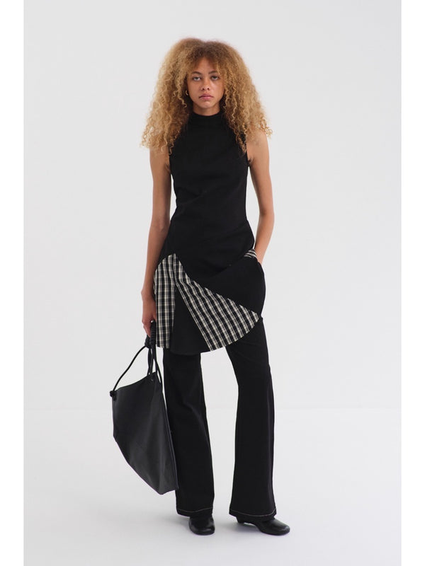 Irregular Stand-up Collar Plaid Sleeveless Dress