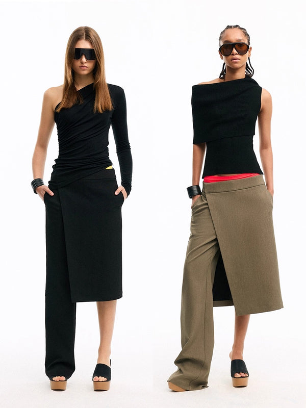 Asymmetrical Single-leg Flared Culottes