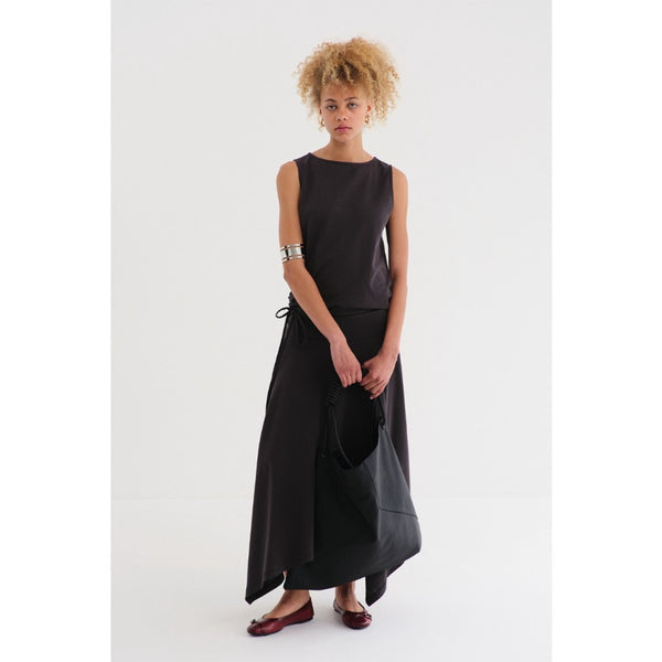 Dark Grey Pleated Lace-up Dress