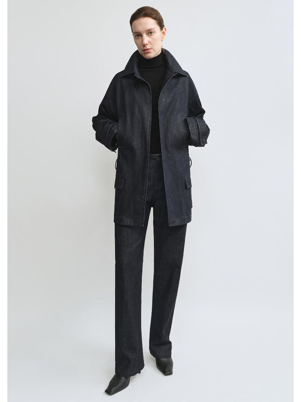 Denim Belt Lapel Trench Coat Set