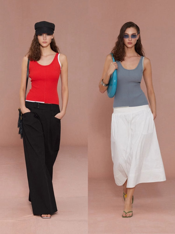 Layered Contrast Two Way U Neck Tank Top