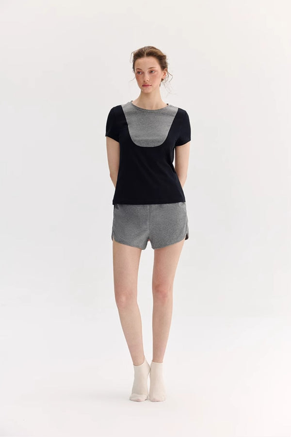 Black And Grey Short Sleeve Loungewear Set