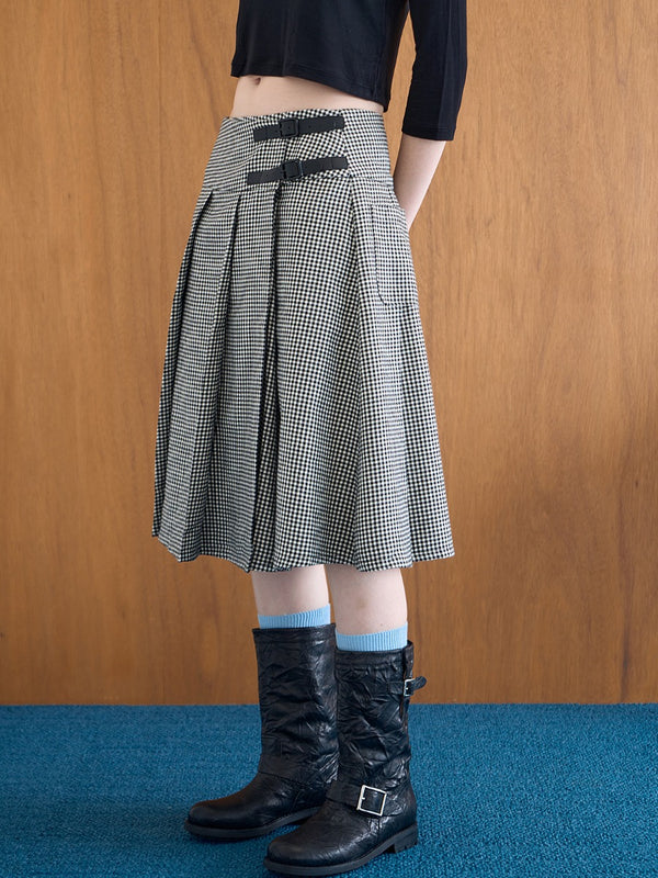 Houndstooth Leather Loop Skirt